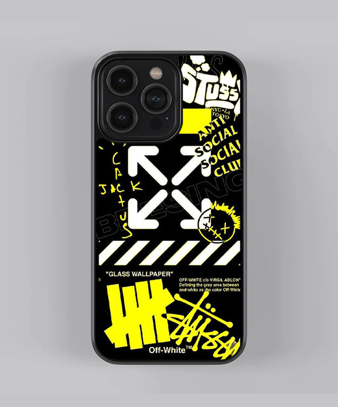 OFF WHITE Yellow and White Premium Glass Case