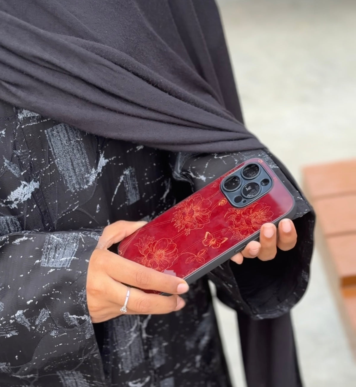 Red Floral Engraved Premium Case